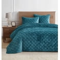 thumbnail image 1 of Chezmoi Collection Lux Teal Velvet Quilt Queen Set, 3-Piece Lush Plush Distressed Velvet Bedding All Season Lightweight Bedspread Brushed Microfiber Reverse with Diamond Stitch Quilting, 1 of 9