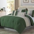 thumbnail image 1 of Chezmoi Collection Luxury Pleated Striped Comforter Set, California King, Forest Green/Gray/Cream, 8-Piece, 1 of 9