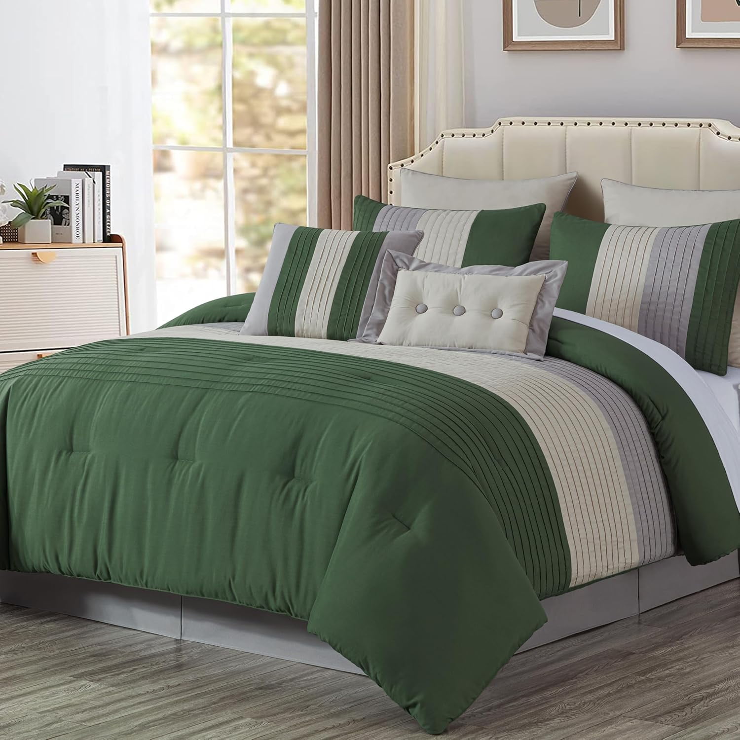 King Forest Green and Gray Microfiber Comforter Set