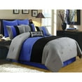 thumbnail image 1 of Chezmoi Collection Luxury Pleated Striped Comforter Set, King, Gray/Blue/Black, 8-Piece, 1 of 9
