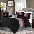 thumbnail image 1 of Chezmoi Collection Luxury Pleated Striped Comforter Set, Queen, Red/Black/Gray, 8-Piece, 1 of 9