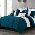 thumbnail image 1 of Chezmoi Collection Luxury Pleated Striped Comforter Set, Queen, Teal/Black/White, 8-Piece, 1 of 9