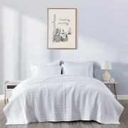 Chezmoi Collection Madrid Herringbone Geometric Solid Cotton Lightweight Quilt, 2-Piece Quilt Set, Twin, White
