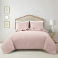 thumbnail image 1 of Chezmoi Collection Madrid Herringbone Geometric Solid Cotton Lightweight Quilt, 3-Piece Quilt Set, King, Blush, 1 of 9