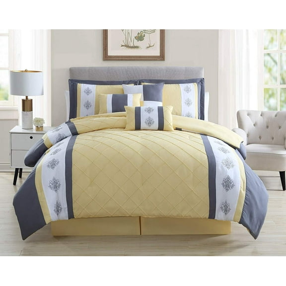 Chezmoi Collection Marion 7-Piece Medallion Embroidery Pintuck Comforter Set