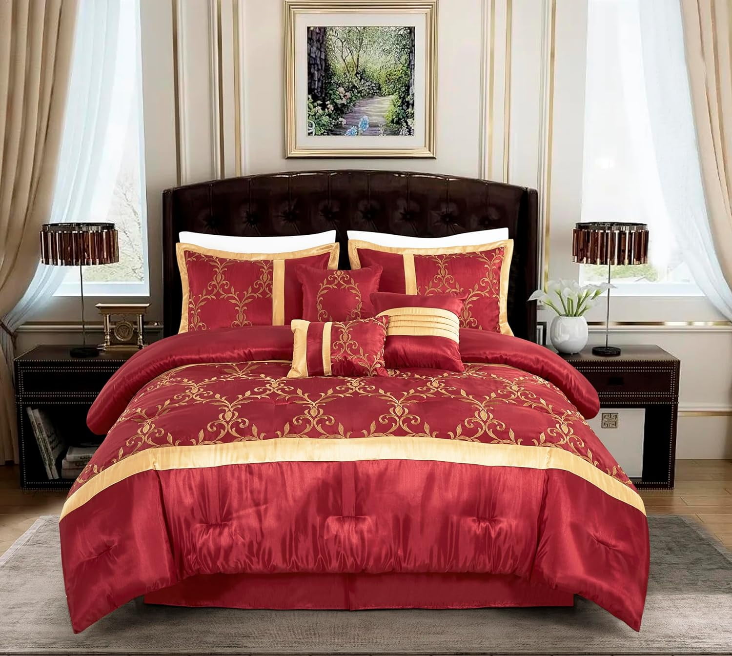 Chezmoi Collection Martha 7Piece Floral Vine Embroidered Comforter Set