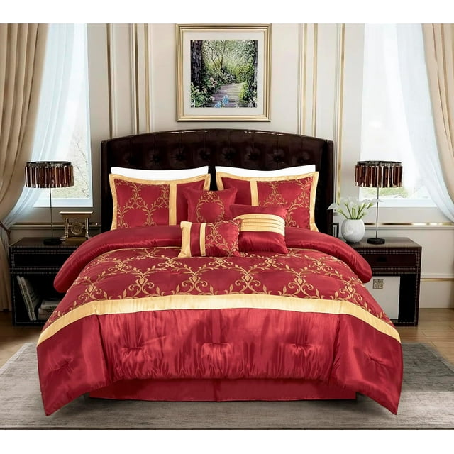Chezmoi Collection Martha 7Piece Floral Vine Embroidered Comforter Set