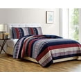 thumbnail image 1 of Chezmoi Collection Milton 3-Piece Plaid Checkered Patchwork Striped Quilted 100% Vintage Washed Cotton Reversible Bedspread Quilt Set, 1 of 5