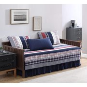 Chezmoi Collection Milton 5-Piece Plaid Checkered Daybed Cover Set, Lightweight Vintage Washed Cotton Patchwork Quilt