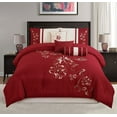 thumbnail image 1 of Chezmoi Collection Miranda 7-Piece Floral Hibiscus Embroidered Comforter Set, 1 of 5