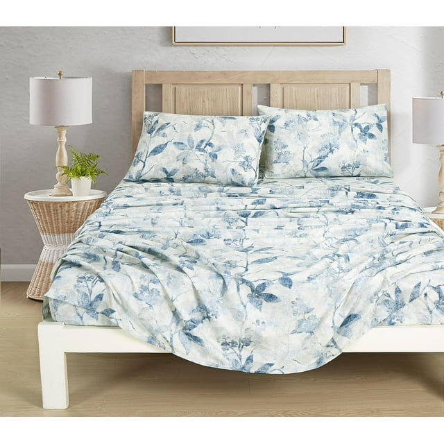 Chezmoi Collection Monica 4Piece Tropical Floral Bed Sheet Set, Blue