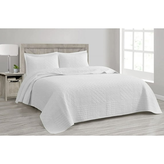 Chezmoi Collection Motley 3-Piece Geometric Embroidered Patchwork Pre-Washed Cotton Quilt Set