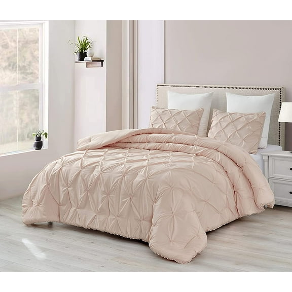 Chezmoi Collection Natalia 3-Piece Pom Pom Balls Fringe Pinch Pleat Microfiber Comforter Set