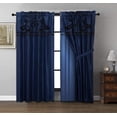 thumbnail image 1 of Chezmoi Collection Nobility 4-Piece Flocked Floral Faux Silk Window Curtain Set, Navy/Black, 1 of 1