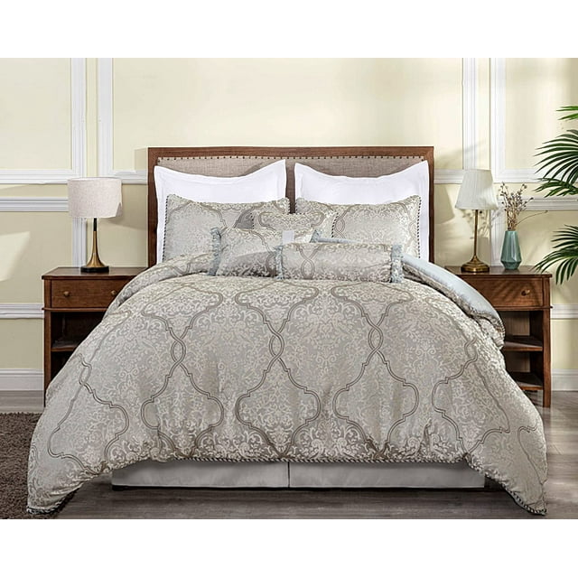Chezmoi Collection Noelle 7Piece Cal King Bedding Set Silver Gray