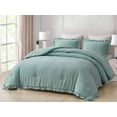 thumbnail image 1 of Chezmoi Collection Nora 3-Piece Aqua Ruffled Edge Trim Microfiber Comforter Set, Queen Size, 1 of 9