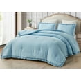 thumbnail image 1 of Chezmoi Collection Nora 3-Piece Chambray Blue Ruffled Edge Trim Microfiber Comforter Set, King Size, 1 of 8