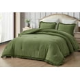 thumbnail image 1 of Chezmoi Collection Nora 3-Piece Olive Green Ruffled Edge Trim Microfiber Comforter Set, Oversized Queen Size, 1 of 8