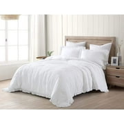Chezmoi Collection Nora 3-Piece White Ruffled Edge Trim Microfiber Comforter Set, Queen Size