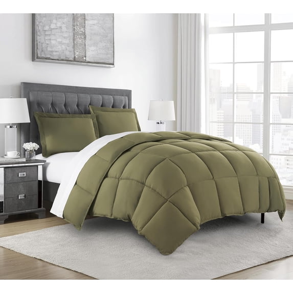 Chezmoi Collection Olive Green Down Alternative Comforter King - 3-Piece All Seasons Lightweight Comforter Set - Microfiber Comforter Duvet Insert with Corner Tabs