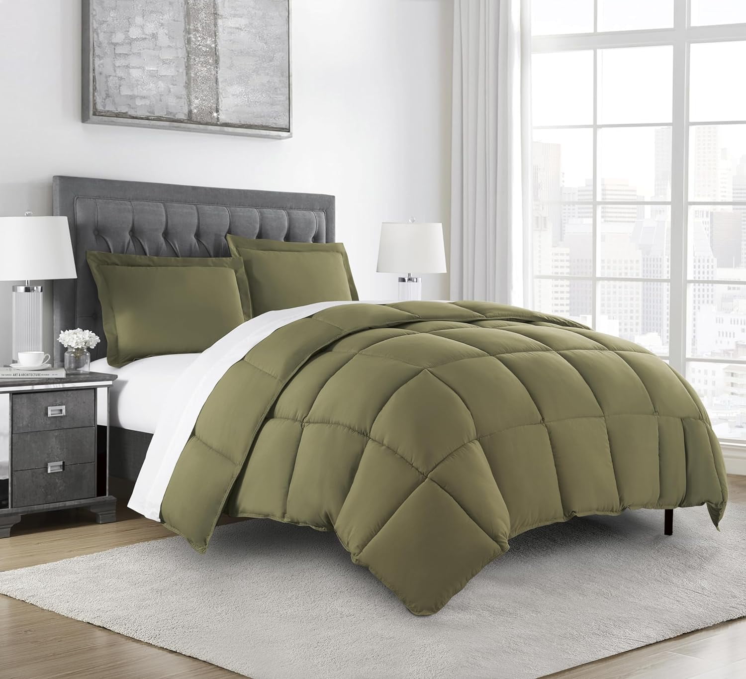 Chezmoi Collection Olive Green Down Alternative Comforter Twin 2Piece All Seasons Lightweight