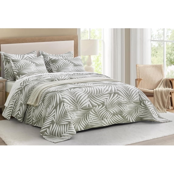 Chezmoi Collection Oversized Bedspread 128x106 Jacquard Matelasse Leaf Damask Design, 5-Piece Lightweight Reversible Microfiber Bedding Coverlet Set for All Season Oversized King, Platinum Gray/White