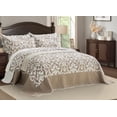 thumbnail image 1 of Chezmoi Collection Oversized Bedspread 128x120, Jacquard Matelasse Floral Damask Design, 5-Piece Lightweight Reversible Microfiber Coverlet Set Textured Dot Border, Super King, Taupe/White, 1 of 9
