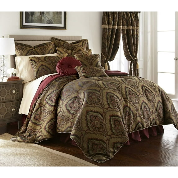Chezmoi Collection Paisley 9 Piece Comforter Sets, Queen with Shams, Bed Skirt, Pumpkin Cushion, Euro Sham