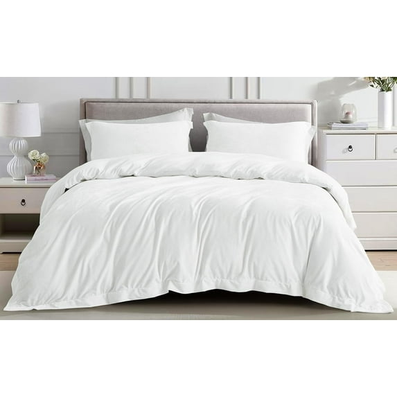 Chezmoi Collection Piers 3-Piece Cream White Distressed Velvet Duvet Cover Set King Size with Button Closure and 8 Corner Ties, Soft Washed Microfiber Reverse Comforter Cover