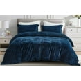 thumbnail image 1 of Chezmoi Collection Piers 3-Piece Navy Blue Distressed Velvet Duvet Cover Set Queen Size with Button Closure and 8 Corner Ties, Soft Washed Microfiber Reverse Comforter Cover, 1 of 9