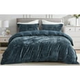 thumbnail image 1 of Chezmoi Collection Piers 3-Piece Storm Blue Distressed Velvet Duvet Cover Set King Size with Button Closure and 8 Corner Ties, Soft Washed Microfiber Reverse Comforter Cover, 1 of 9