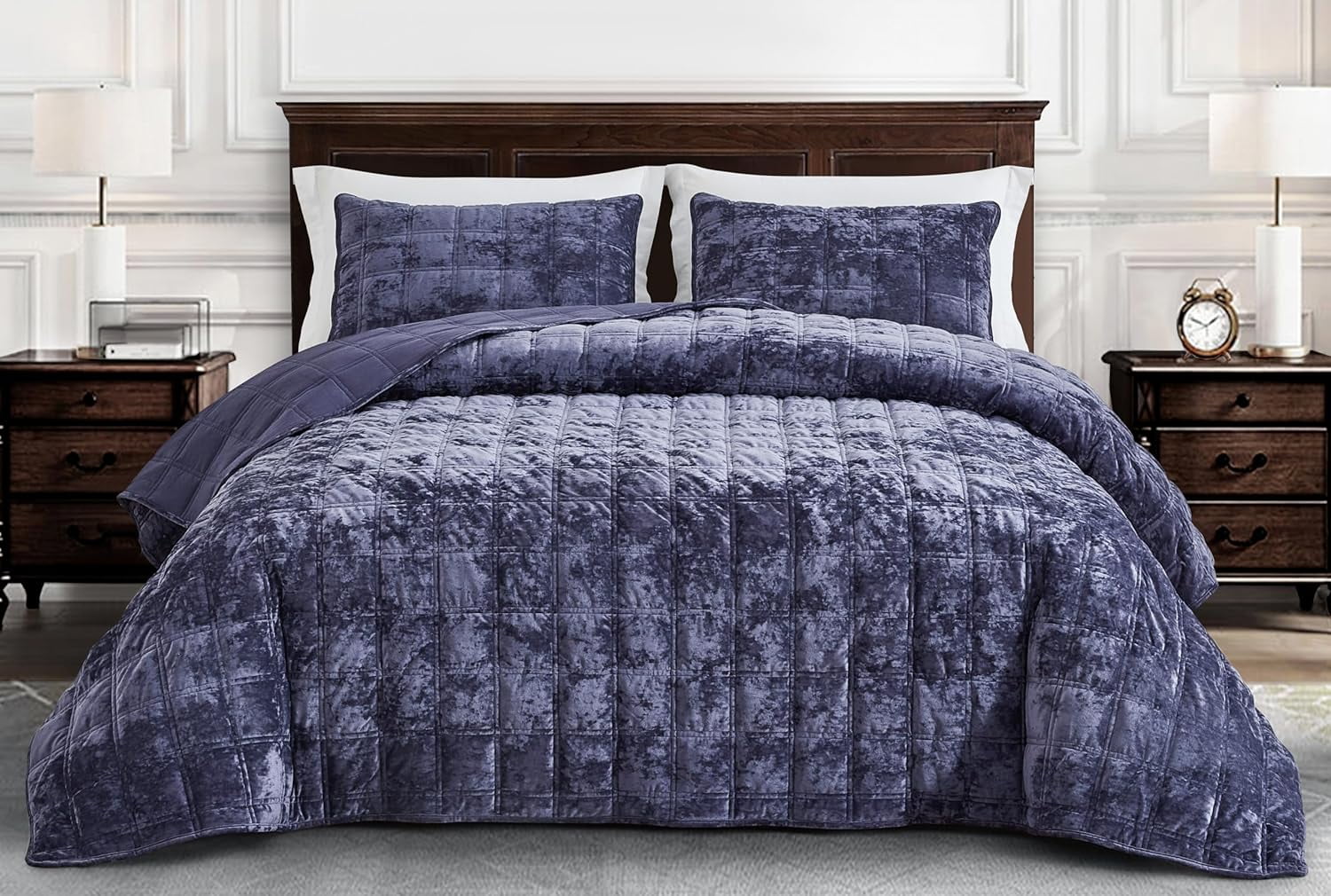 Luxurious King Size Purple Velvet Reversible Quilt Set
