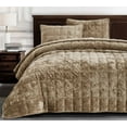 thumbnail image 1 of Chezmoi Collection Piers Tan Velvet Quilt Queen Set, 3-Piece Lush Plush Distressed Velvet Bedding All Season Lightweight Bedspread, Brushed Microfiber Reverse with Double Square Stitch, 1 of 9
