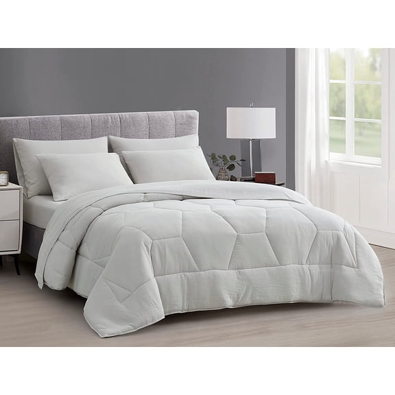 Chezmoi Collection Piper 5-Pieces Bed in a Bag Comforter Set with Sheets, Honeycomb Hexagon Quilted Double Brushed Microfiber Lightweight All Season Bedding Set, Twin, Light Gray
