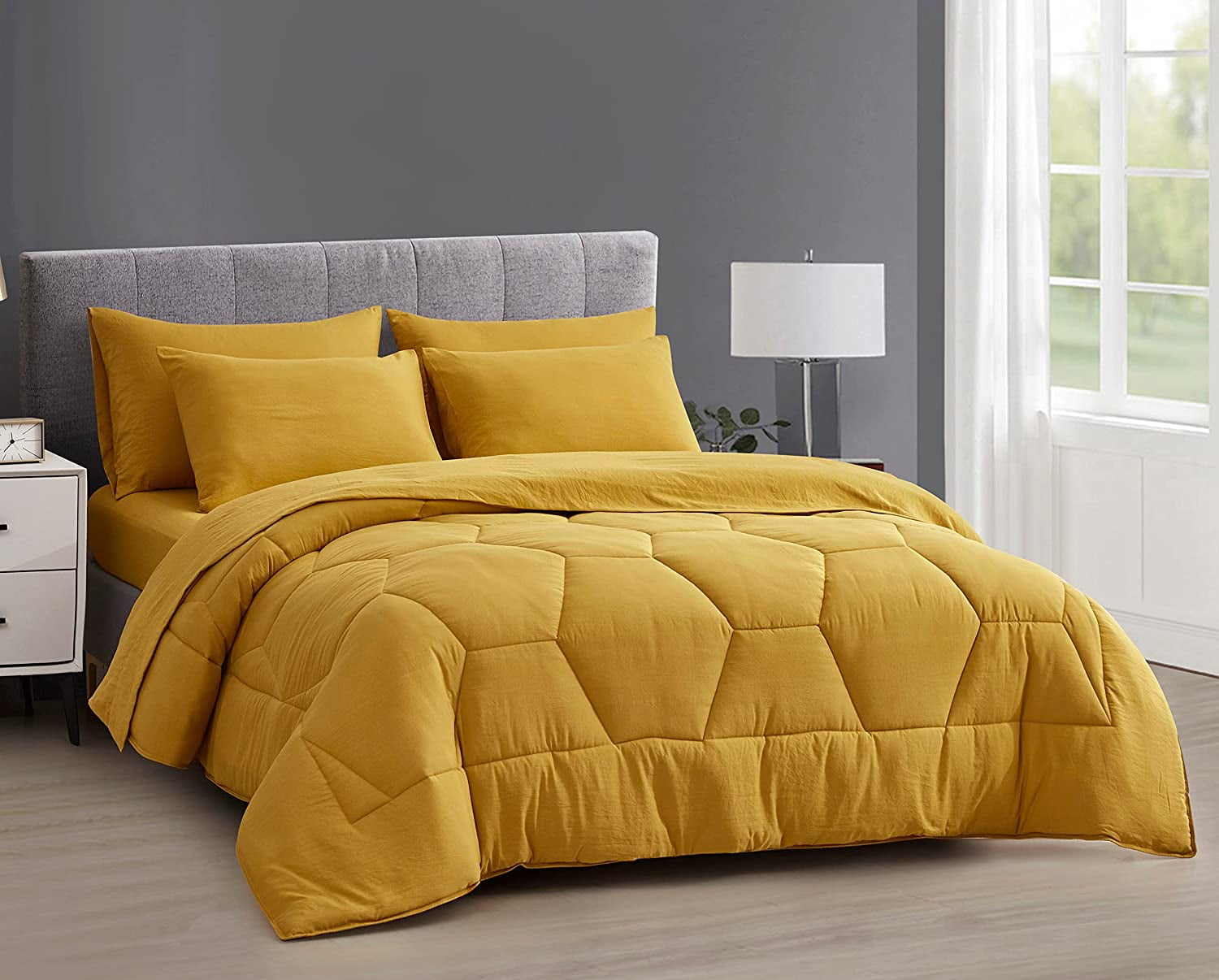Oversized Queen Mustard Yellow Microfiber Bed in a Bag Set