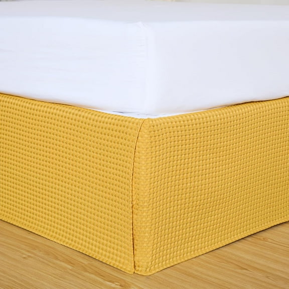Chezmoi Collection Pleated Waffle Weave Bed Skirt, Tailored Dust Ruffle Easy Fit 14-Inch Drop, Machine Washable (California King - 14" Drop, Gold)