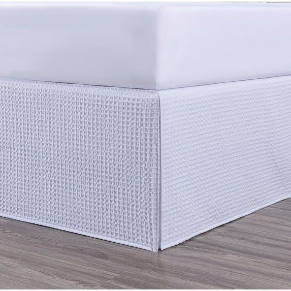 Chezmoi Collection Pleated Waffle Weave Bed Skirt, Tailored Dust Ruffle Easy Fit 14-Inch Drop, Machine Washable (Queen - 14" Drop, White)