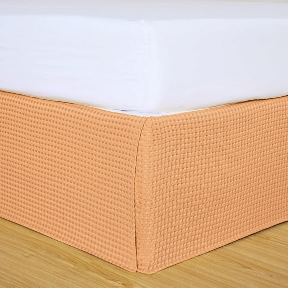 Chezmoi Collection Pleated Waffle Weave Bed Skirt, Tailored Dust Ruffle Easy Fit 16-Inch Drop, Machine Washable (Queen - 16" Drop, Toffee Brown)