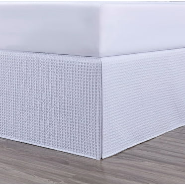 Chezmoi Collection Pleated Waffle Weave Bed Skirt, Tailored Dust Ruffle Easy Fit 16-Inch Drop, Machine Washable (Queen - 16" Drop, White)