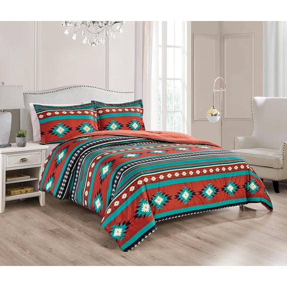 Chezmoi Collection Prescott 2-Piece Southwestern Multi-Color Red Comforter Set, Twin