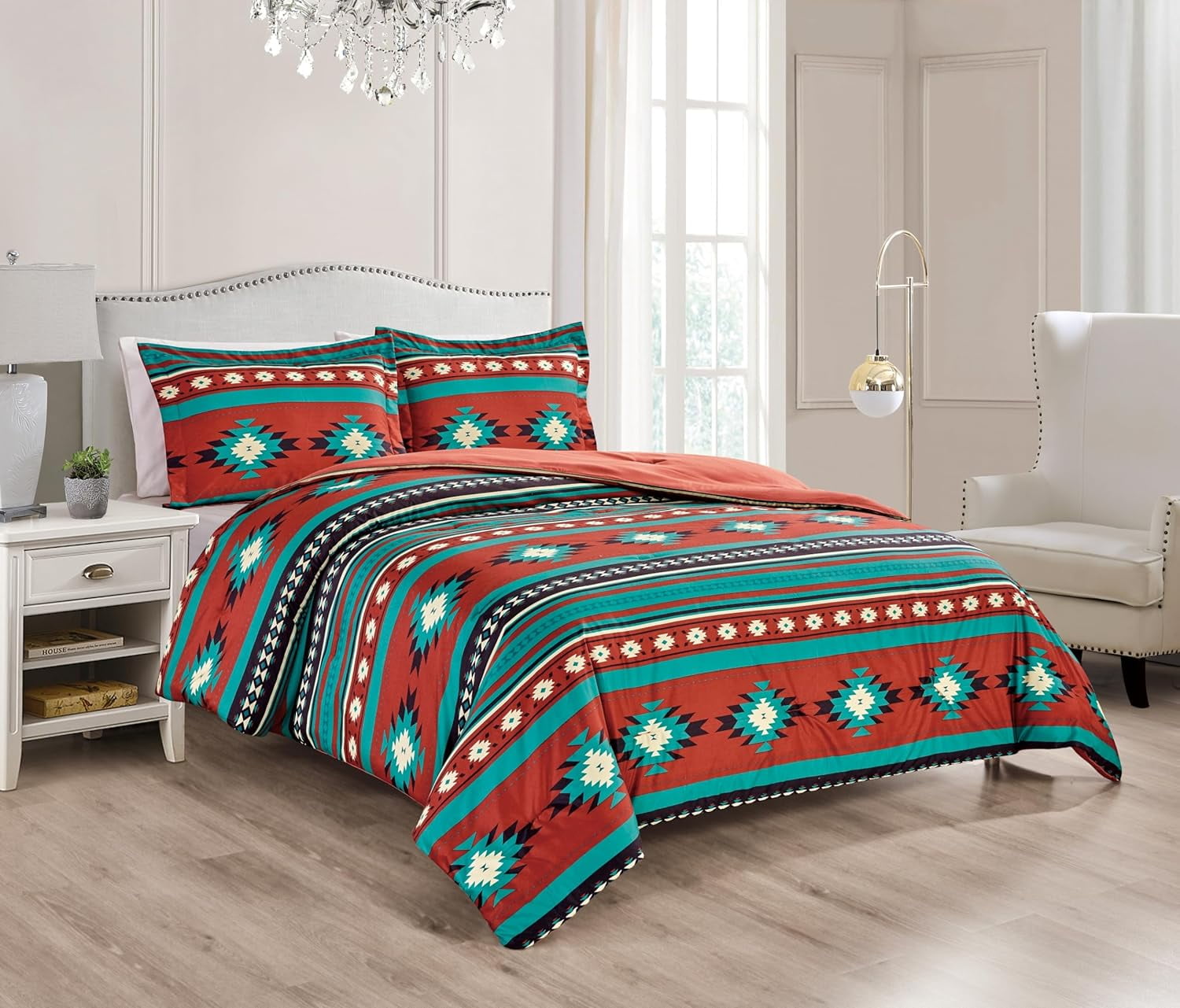 Chezmoi Collection Prescott 3-Piece Southwestern Multi-Color Red Comforter Set, King