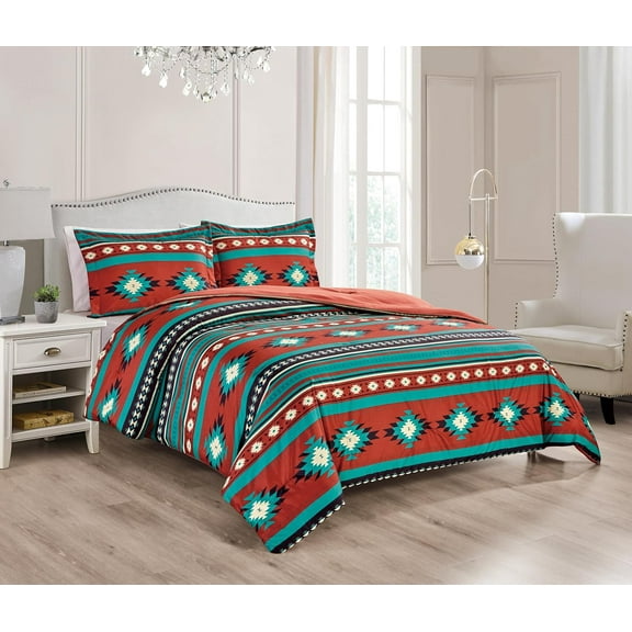 Chezmoi Collection Prescott 3-Piece Southwestern Multi-Color Red Comforter Set, King