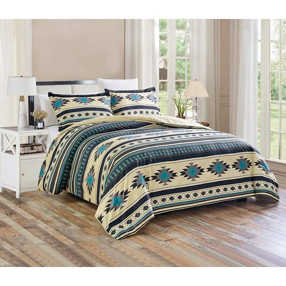 Chezmoi Collection Prescott 3-Piece Southwestern Multi-Color Teal Comforter Set, Full