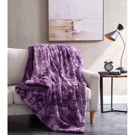Chezmoi Collection Purple Queen Bed Blanket Faux Wolf Fur Sherpa Throw Blanket