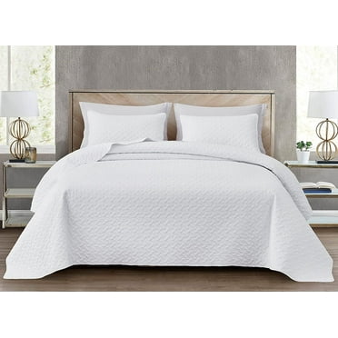 Chezmoi Collection Randall 3-Piece Soft Cooling Bamboo Fiber Quilt Bedspread Basketweave Quilted Coverlet Set (Queen, White)