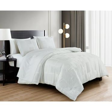 Chezmoi Collection Reina White Clip Jacquard Geometric 7-Piece Bed in a Bag Comforter Set, Queen, Striped Pattern Waffle Textured Bedding with Sheets Set