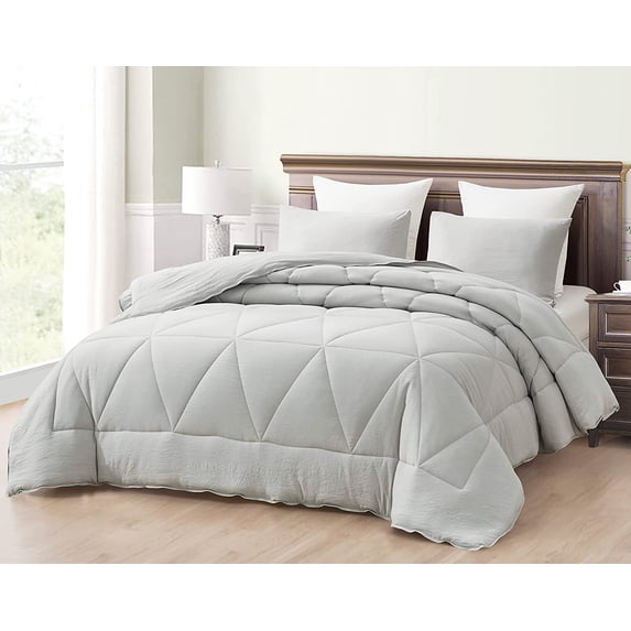 Chezmoi Collection Rory Light Gray Comforter Set Twin Size 2-Piece Fluffy Soft Lightweight Bedding Triangle Quilted Stone-Washed Microfiber Comforter Set for All Season
