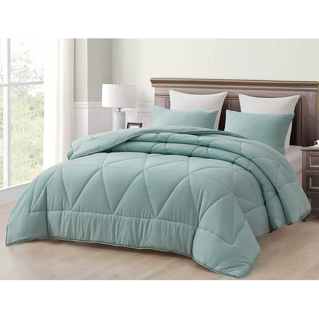 Chezmoi Collection Rory Aqua Comforter Set Queen Size 3-Piece Fluffy Soft Lightweight Bedding Triangle Quilted Stone-Washed Microfiber Comforter Set for All Season