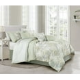 thumbnail image 1 of Chezmoi Collection Rosaline 7-Piece Floral Botanical Comforter Set King, Floral Embroidery Soft Green Gray Floral Printed Lightweight Bedding Set, 1 of 9