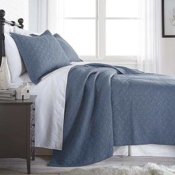 Chezmoi Collection Roswell Geometric Striped Solid Cotton Lightweight Quilt for All Seasons, 3-Piece Quilt Set, King, Dark Blue